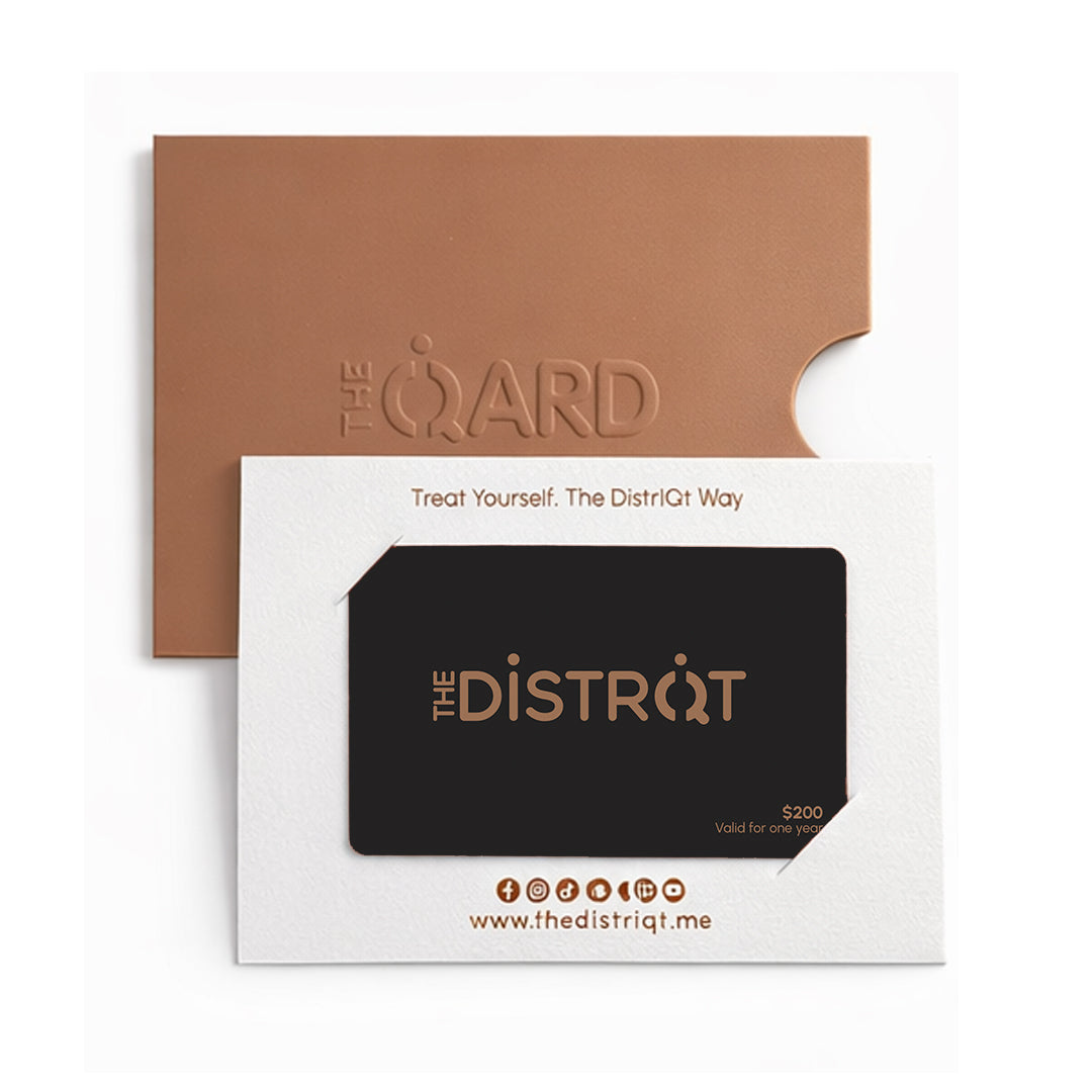 Gift card from 'The District' with a brown envelope on a white background