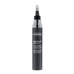 Black skincare serum bottle with silver cap on a white background