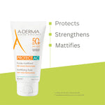 A-Derma Protect AC Mattifying Face Sunscreen Fluid SPF 50+ for acne-prone skin with broad-spectrum UV protection and oil-control technology.
