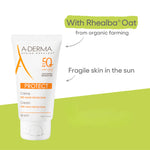 A-Derma Protect Fragrance-Free Face Sunscreen SPF 50+ for dry sensitive skin with broad-spectrum UV protection and nourishing texture.