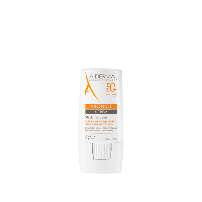 A-Derma Protect Invisible Sunscreen Stick SPF 50+ transparent sunscreen stick for sensitive skin, lips, scars, and sun-exposed areas.