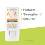 A-Derma Protect Invisible Sunscreen Stick SPF 50+ transparent sunscreen stick for sensitive skin, lips, scars, and sun-exposed areas.