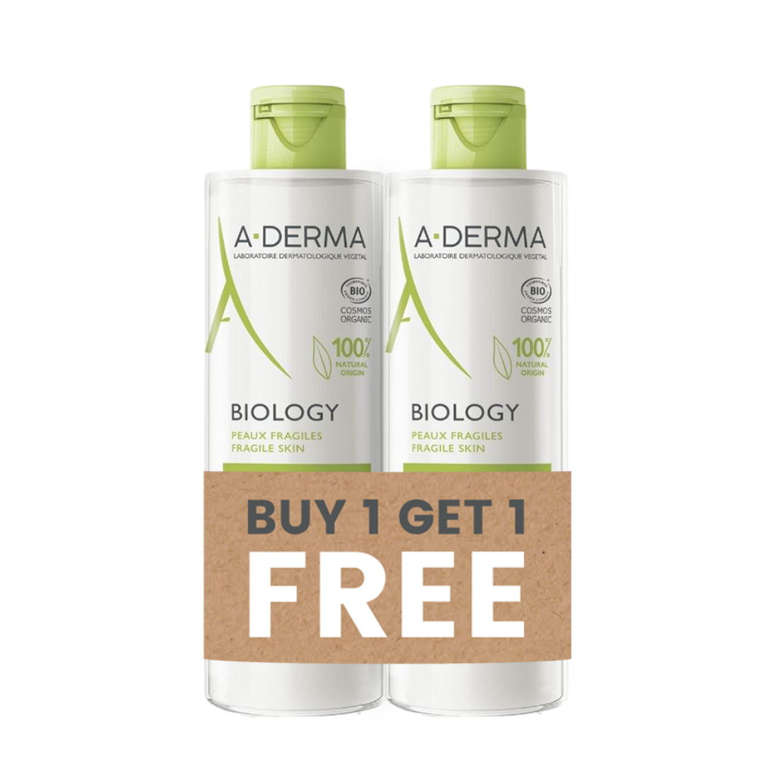 A-Derma Biology Micellar Water 400ml fragrance-free cleanser for sensitive skin that removes makeup and impurities with micellar technology.