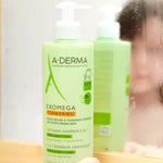 A-Derma Exomega Control 2-in-1 Emollient Anti-Itch Cleansing Gel for dry and atopic-prone skin with soothing and moisturizing care.