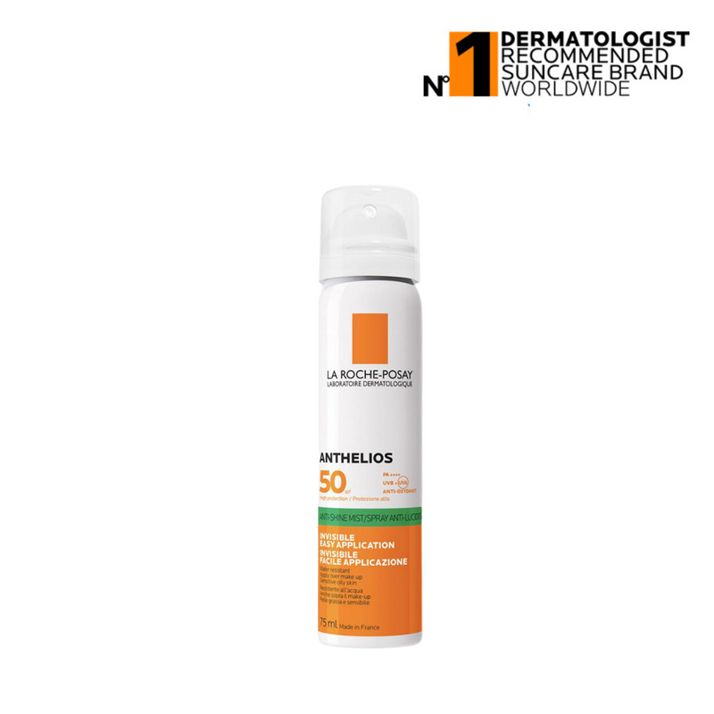 La Roche-Posay Anthelios sunscreen spray on a white background with brand logo.