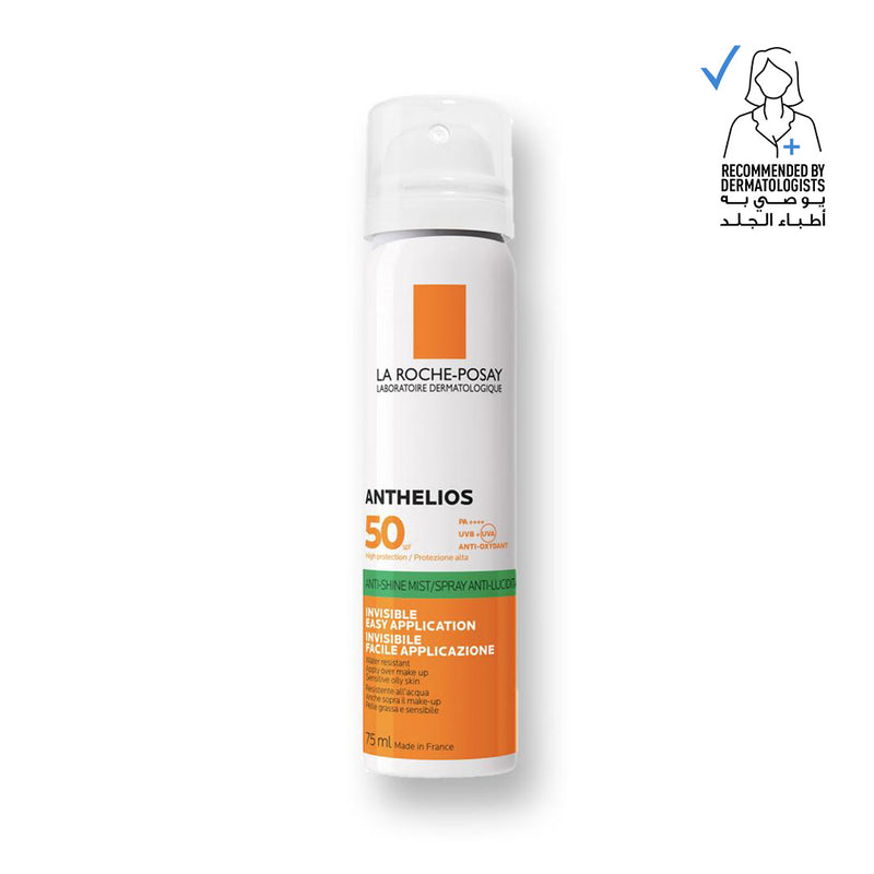 La Roche-Posay Anthelios sunscreen spray on a white background