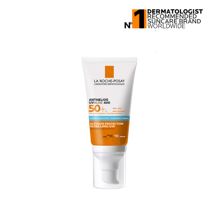 La Roche-Posay sunscreen tube with branding and certification on a white background