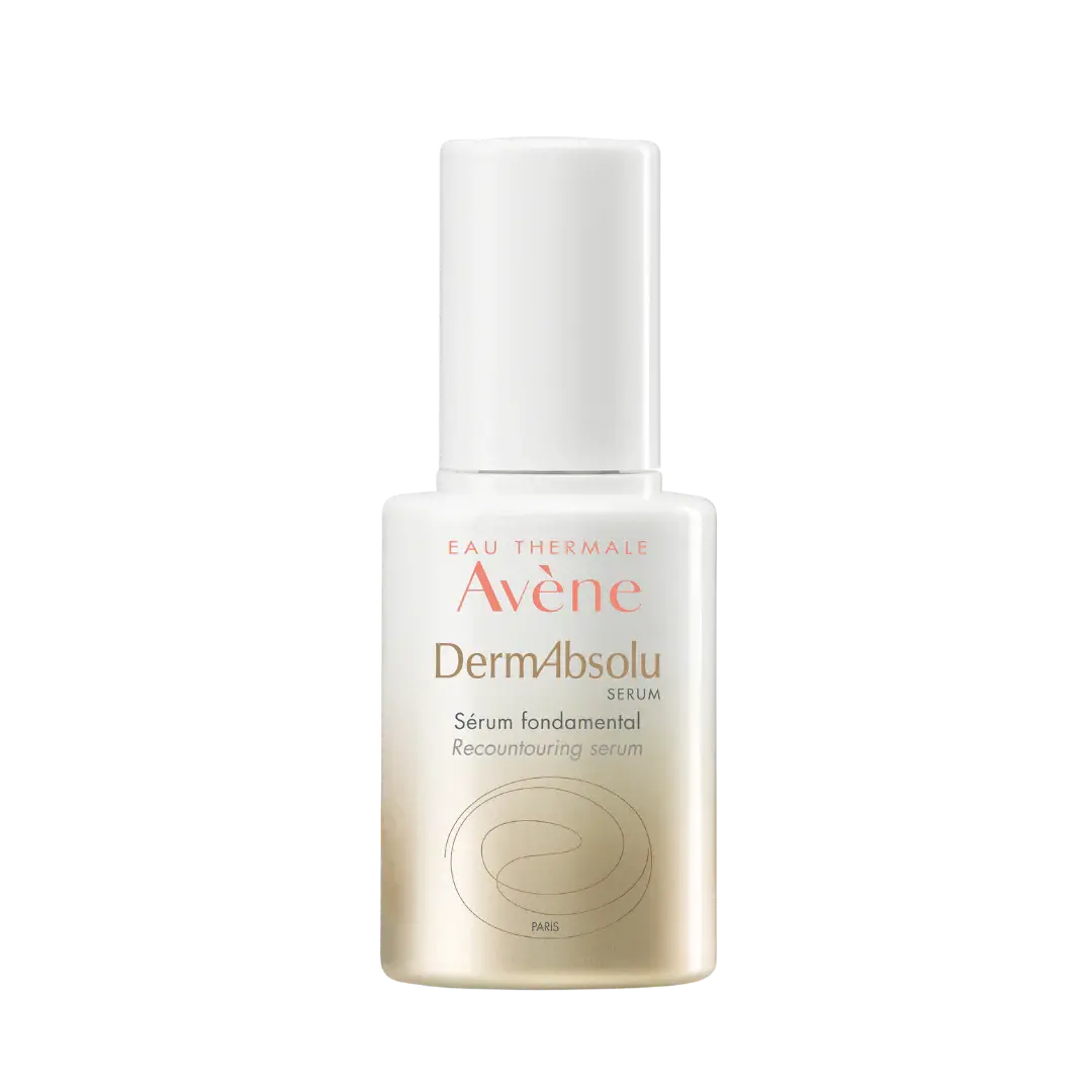 Avène DermAbsolu Recontouring Serum bottle, a lightweight anti-aging facial serum designed to support skin firmness, elasticity, and facial contour definition for mature and sensitive skin.