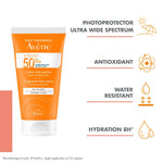 Avène nourishing sunscreen cream with SPF 50+ for sensitive skin.
