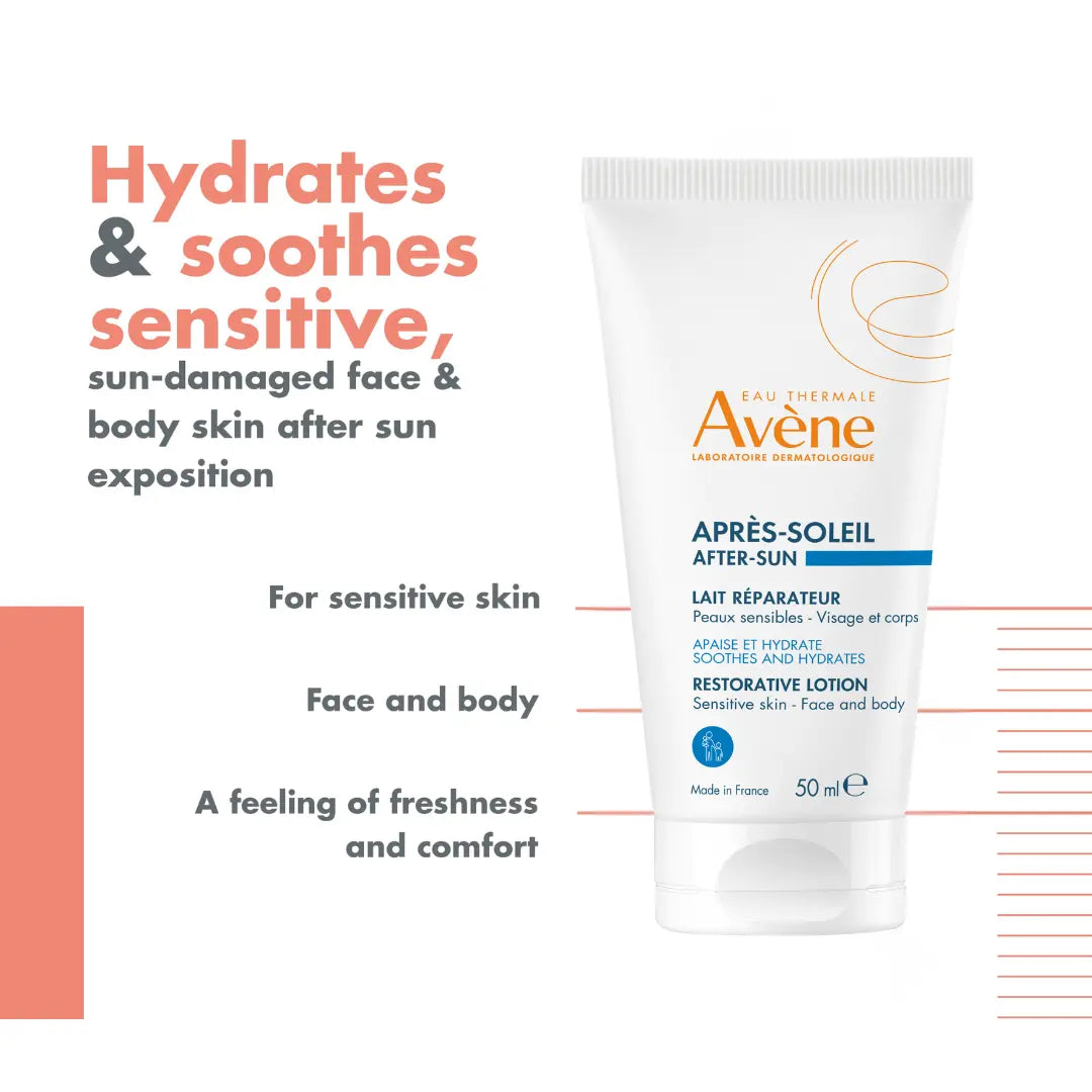 Avène sun protection and after sun skincare duo for daily use.