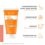 Avène tinted SPF 50+ sunscreen and soothing after sun lotion for sensitive skin.