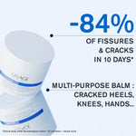 Uriage multi-purpose balm packaging with text about fissures and cracks reduction.