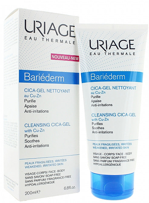 Uriage Bariéderm cleansing cica-gel packaging on a white background