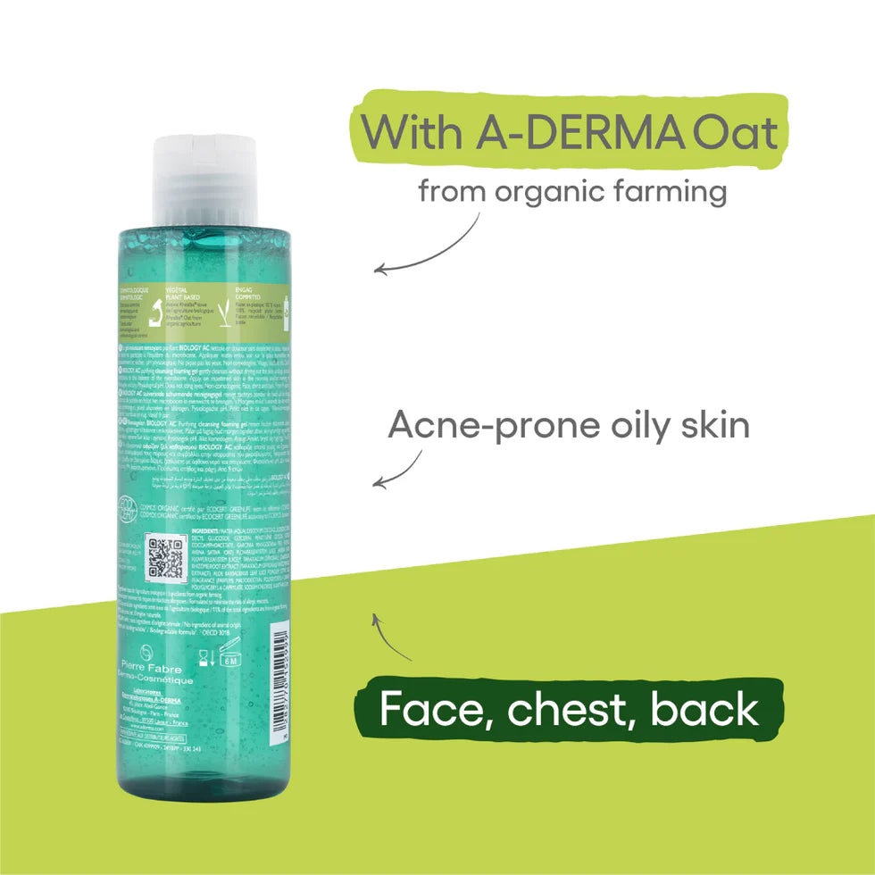 A-Derma Biology AC Global Treatment with free Biology AC Foaming Gel for oily, acne-prone, and sensitive skin.
