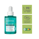 A-Derma serum bottle with green certification labels on a white background