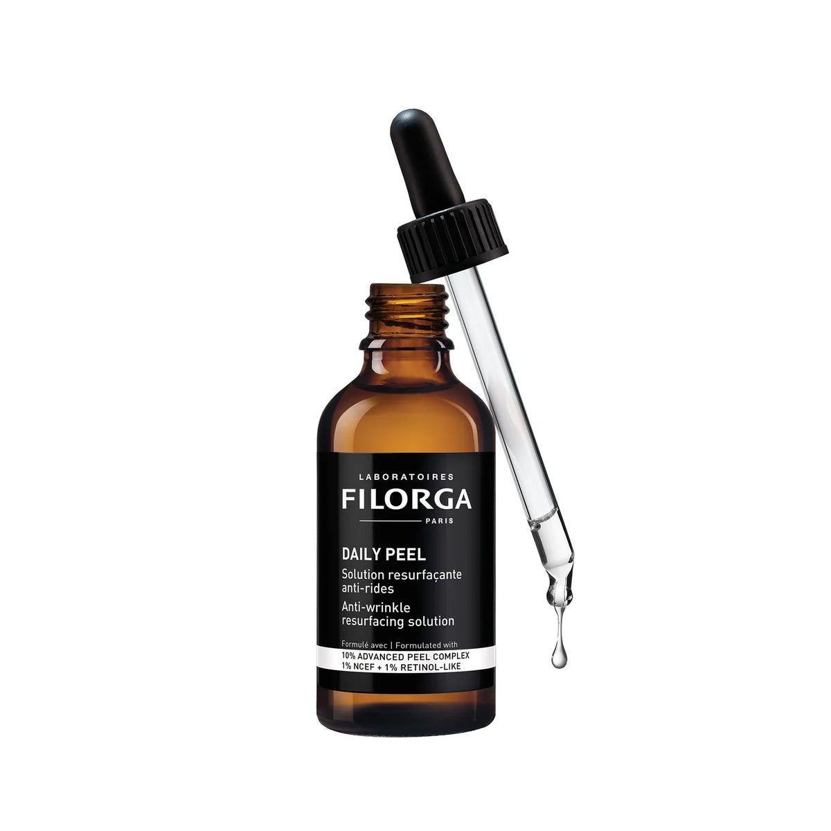 Filorga skincare serum bottle with dropper on a white background