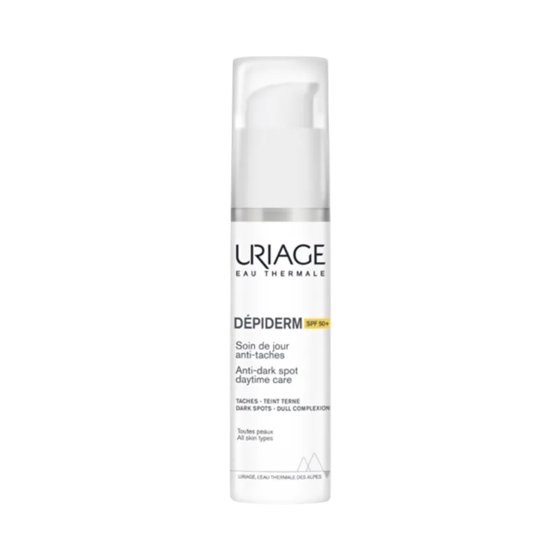 Uriage Depiderm skincare bottle on a white background