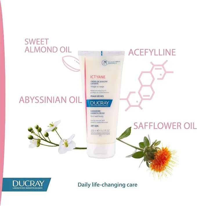 Ducray Ictyane Anti-Dryness Cleansing Shower Cream for dry and sensitive skin ingredients 