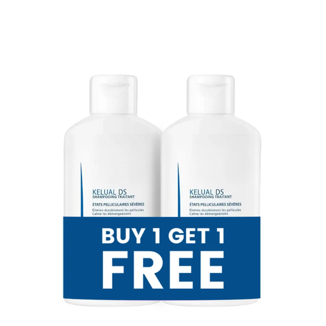 Ducray Kelual DS Treatment Shampoo 100ml Buy One Get One for severe dandruff and seborrheic dermatitis.