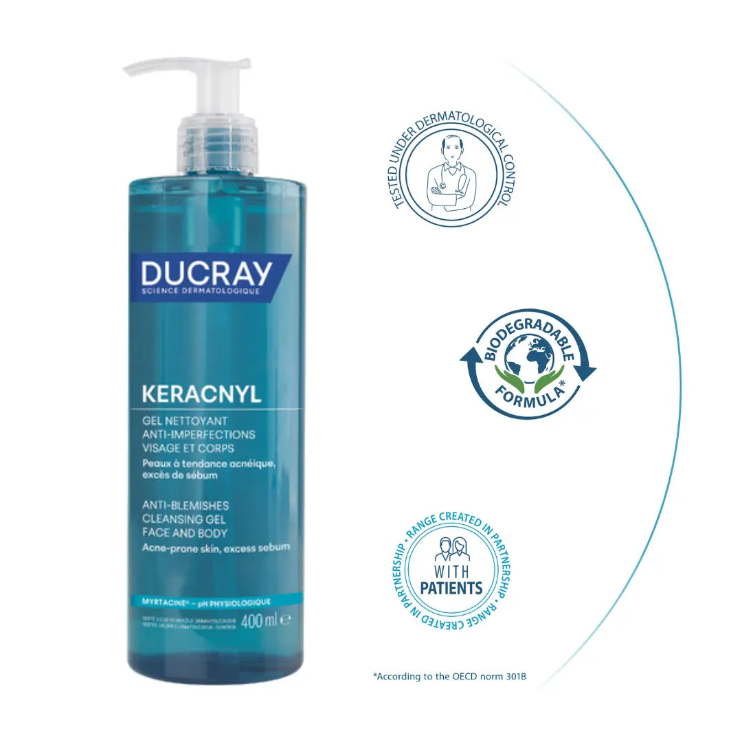 Ducray Keracnyl Cleansing Gel available online at The Distriqt Lebanon.