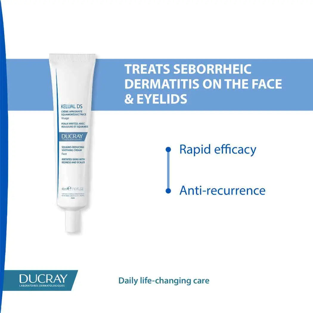 Ducray soothing cream that helps reduce scales, redness, and skin irritation.