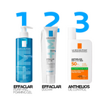 Three La Roche-Posay skincare products with labeled '1', '2', and '3' on a white background.