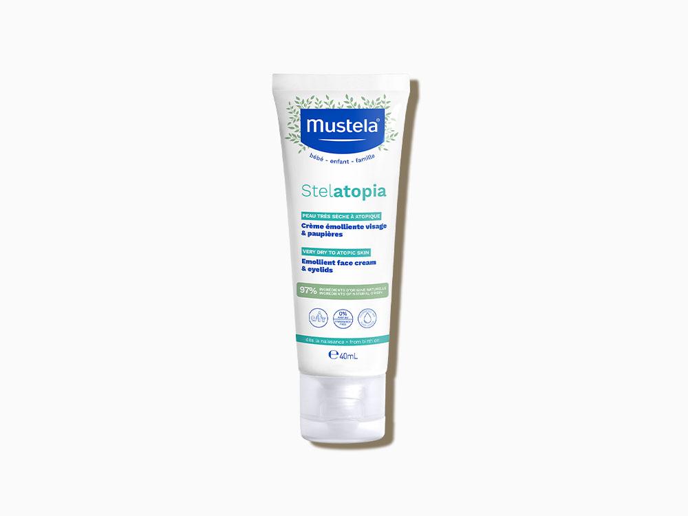 Mustela Stelatopia cream tube on a white background