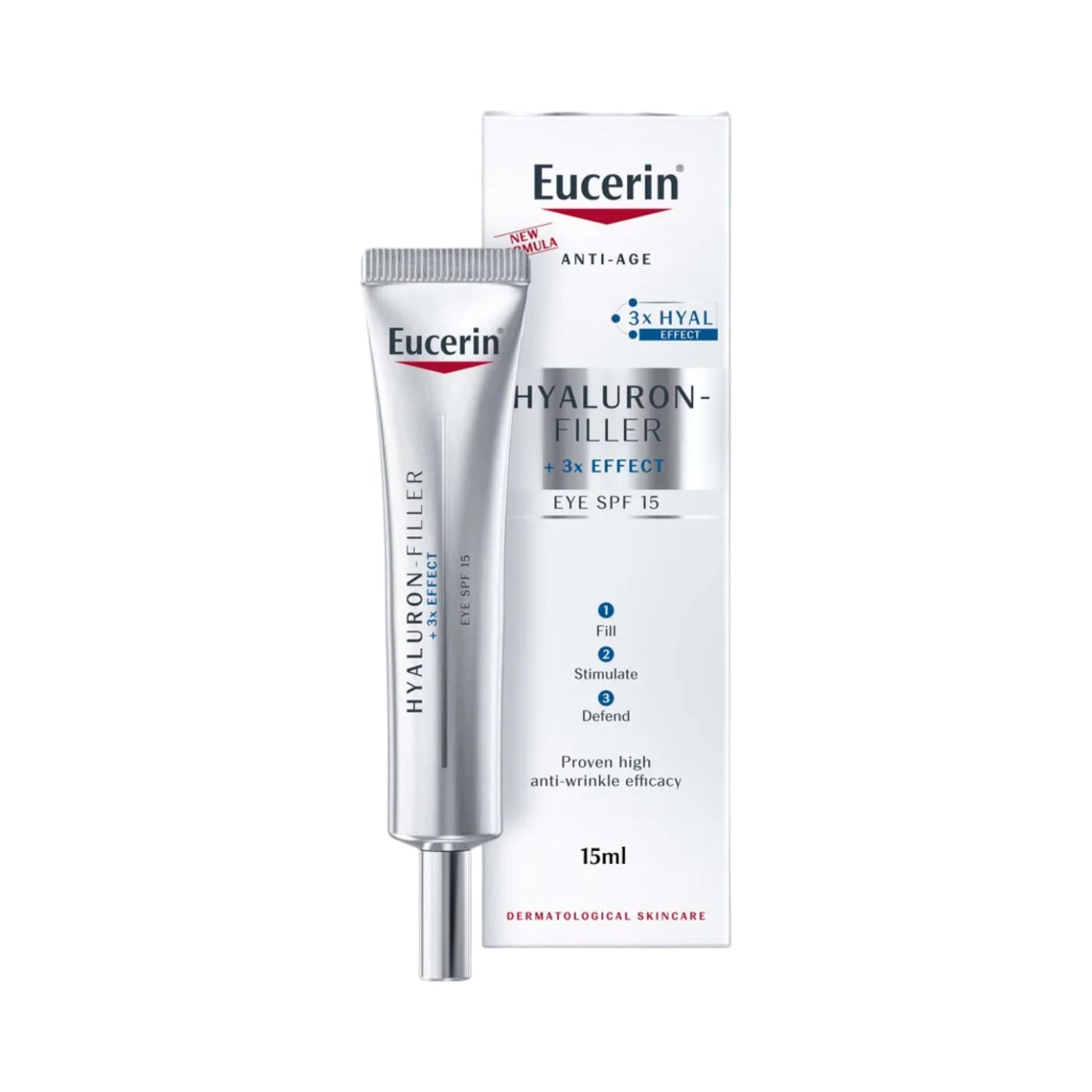 Eucerin Hyaluron-Filler Eye Cream with packaging on a white background