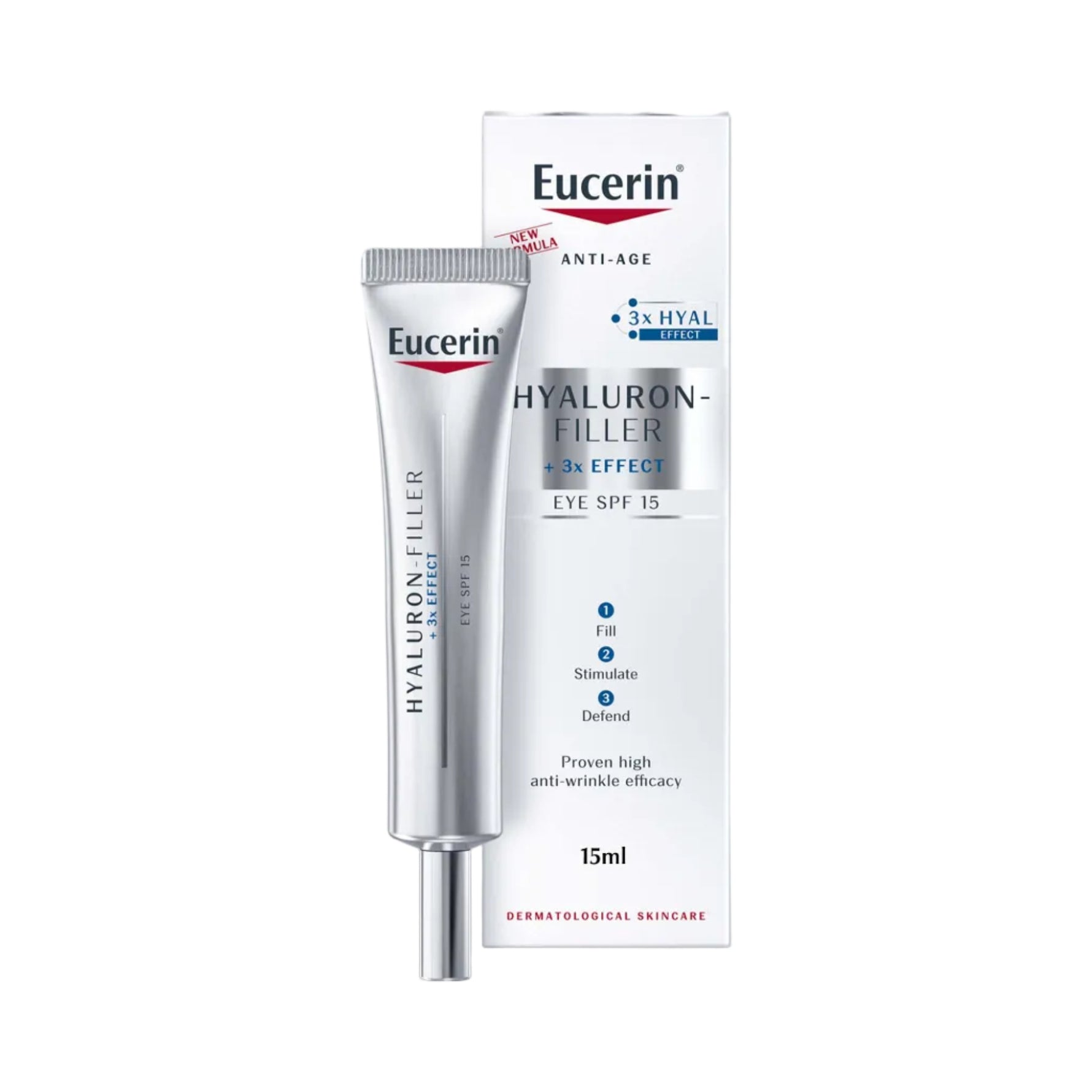 Eucerin Hyaluron-Filler Eye Cream with packaging on a white background