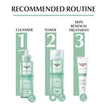 Eucerin skincare products with step-by-step routine labels on a white background