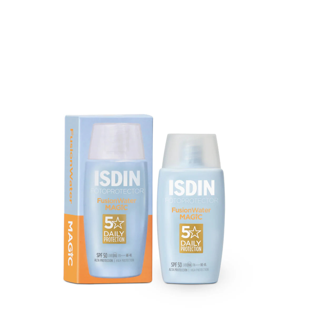 ISDIN sunscreen bottle and packaging on a white background