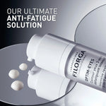 Filorga Optim-Eyes cream bottle with text 'Our Ultimate Anti-Fatigue Solution' on a gray background