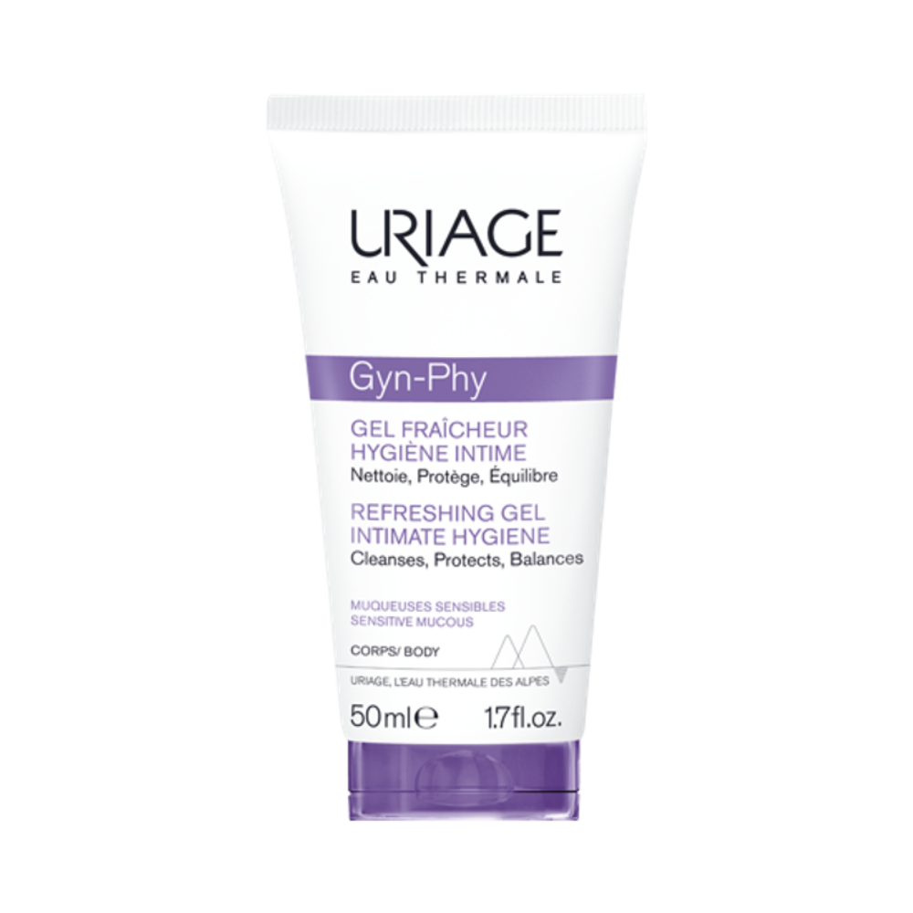 Uriage Gyn-Phy refreshing gel for intimate hygiene on a white background
