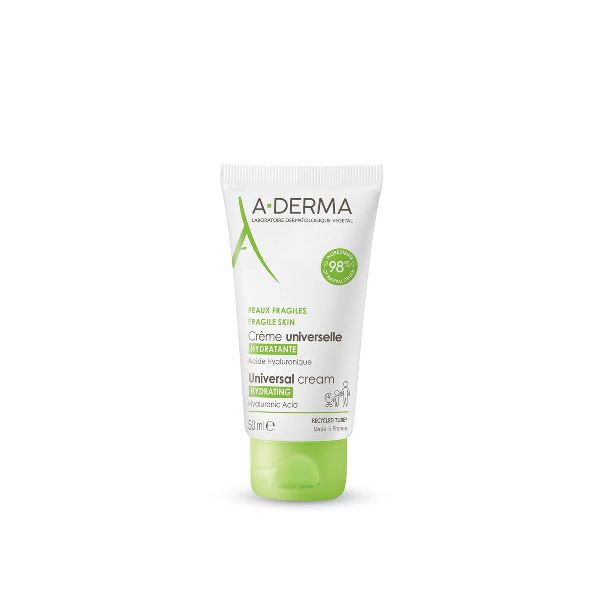 A-derma universal cream bottle on a white background