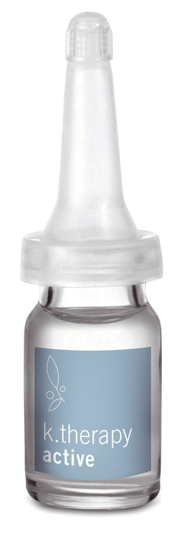 Glass dropper bottle labeled 'k. therapy active' on a white background