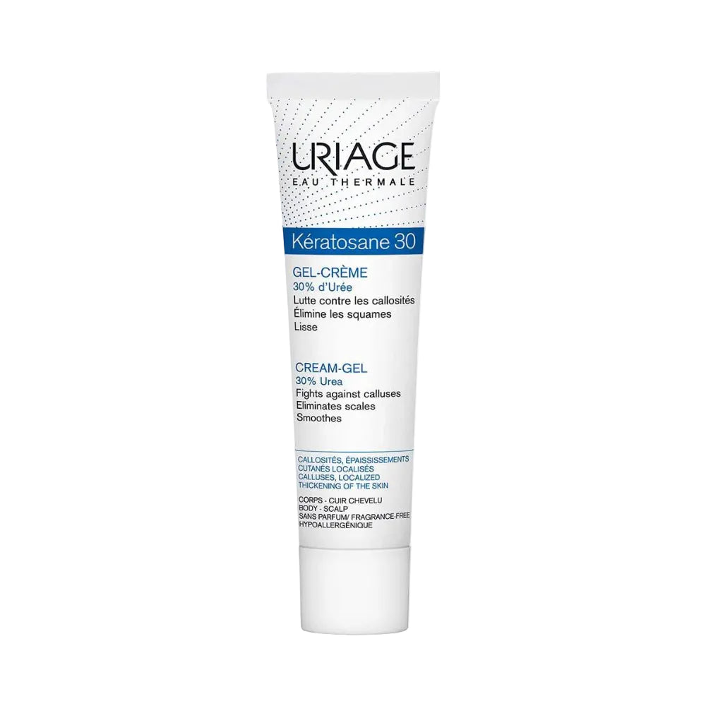 Uriage Keratosane 30 cream-gel tube on a white background