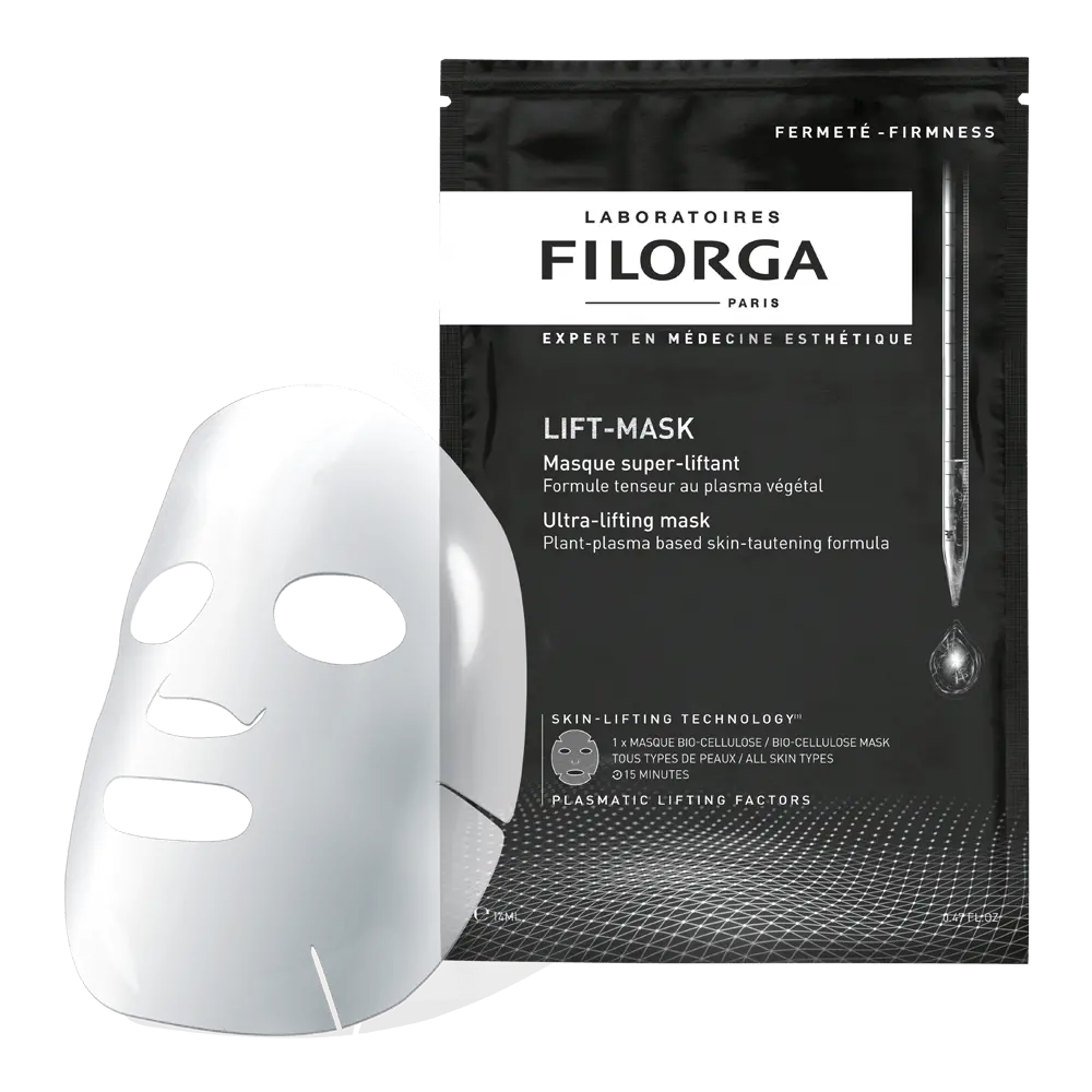 Filorga Lift-Mask packaging with white mask on a white background