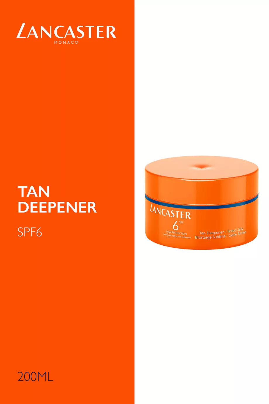 Lancaster Tan Deepener SPF6 200ML on an orange background