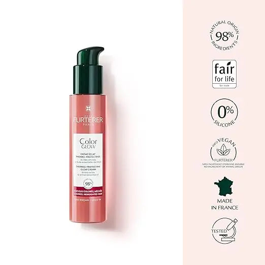 Leave-in heat protection cream that enhances shine and preserves hair color.
