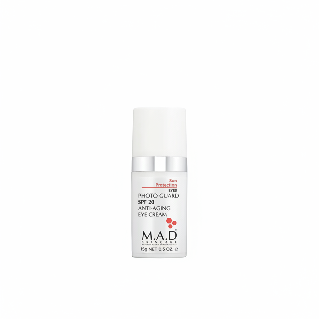 M.A.D Skincare eye cream bottle on a white background