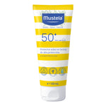 Mustela sunscreen lotion tube with SPF 50+ on a white background 100 ml
