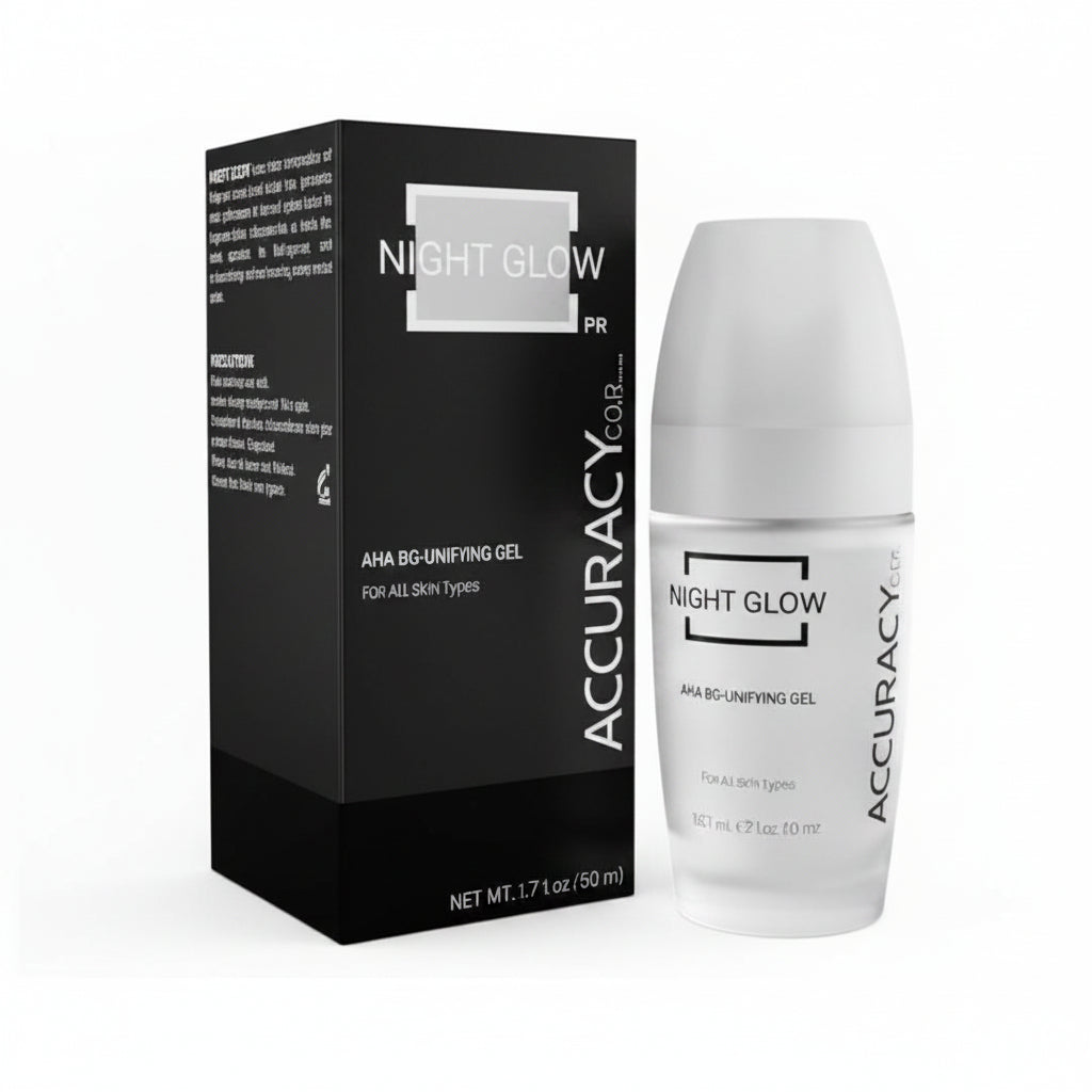 Acucuracy Night Glow skincare product with packaging on a white background