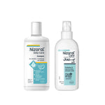 Two Nizoral hair care products on a white background