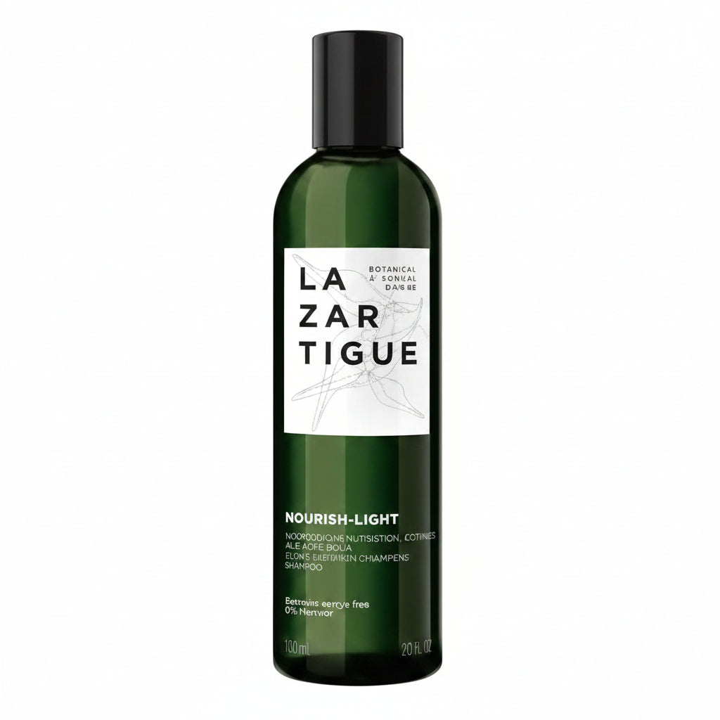 Green bottle of Lazartigue product on a white background