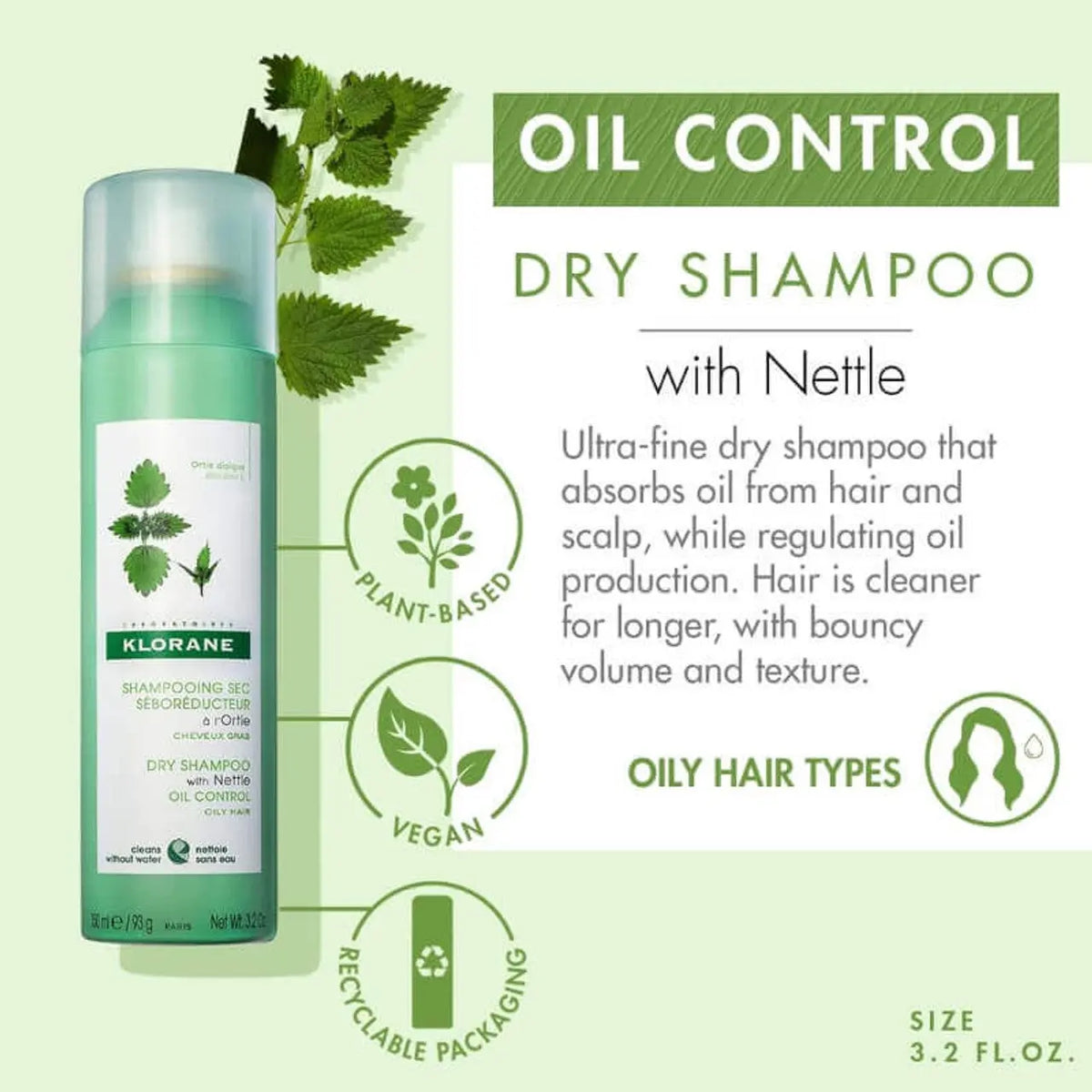 	Klorane dry shampoo with organic nettle adds freshness and lightweight volume to oily hair available at distriqt lebanon