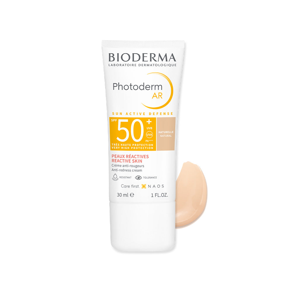 Bioderma Photoderm AR sunscreen cream bottle with applicator on a white background