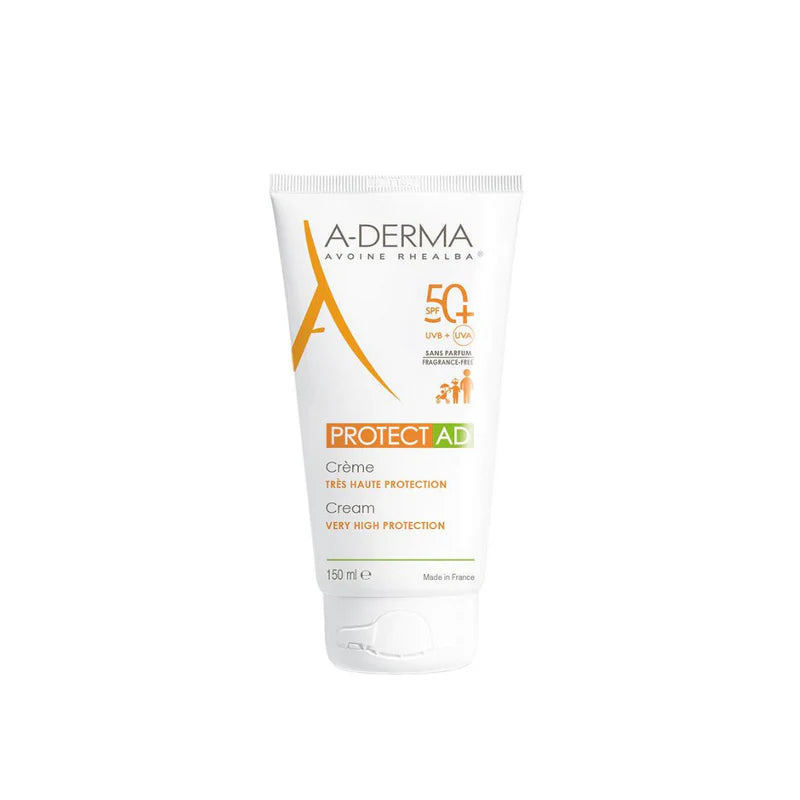 A-Derma sunscreen cream tube on a white background