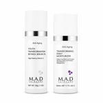 Two skincare bottles from M.A.D Skincare on a white background