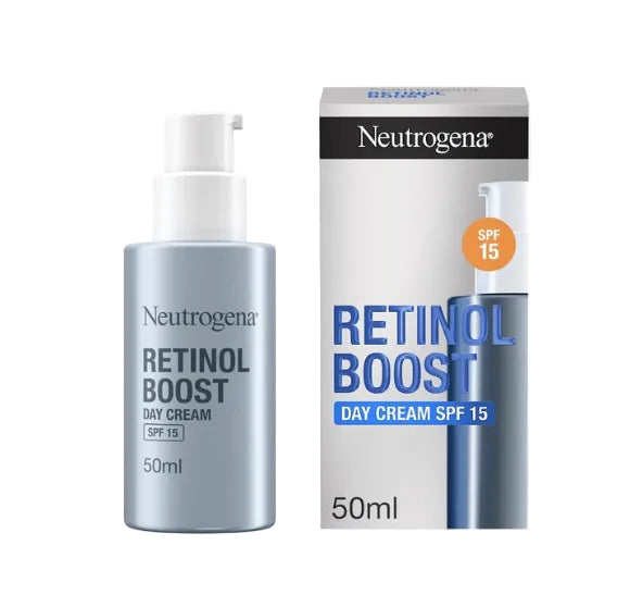Neutrogena Retinol Boost Day Cream SPF 15 with packaging on a white background
