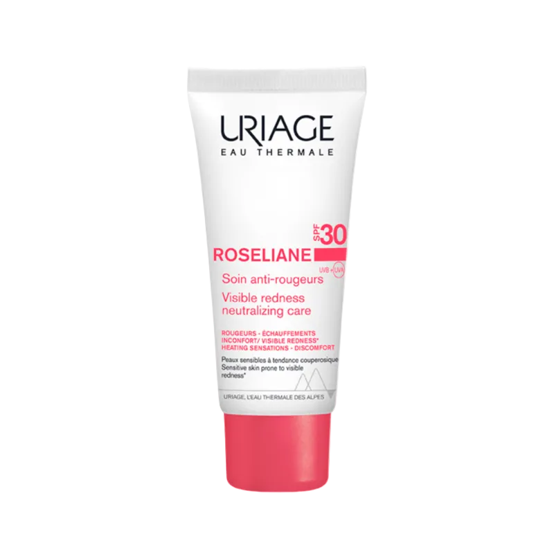 Uriage Roseliane sunscreen cream tube on a white background